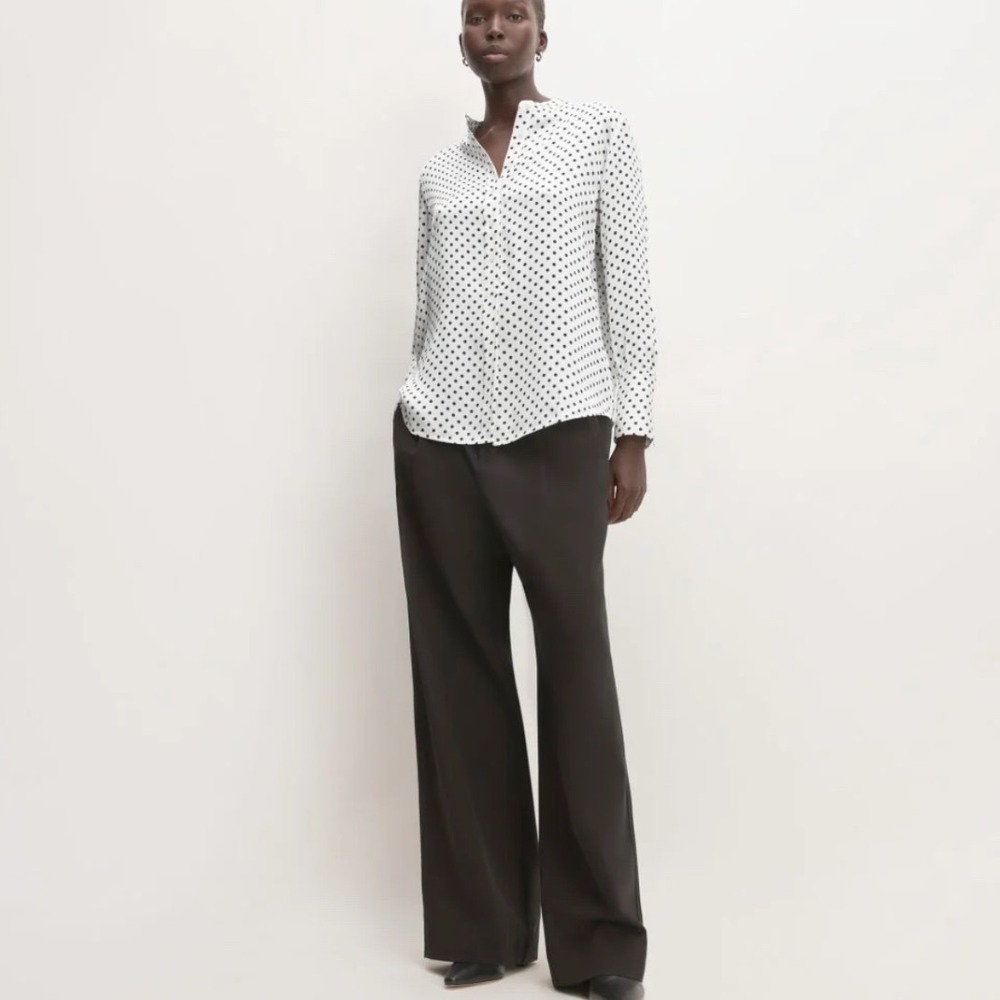 EVERLANE THE HAMMERED SATIN POPOVER SHIRT POLKA DOT SIZE 4